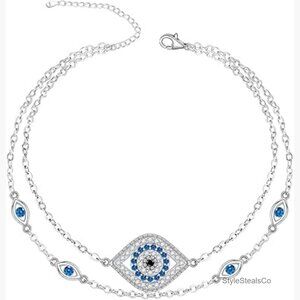 Sterling Silver Evil Eye Anklet Protection Jewelry Layered Chain Bracelet